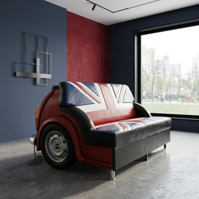 Retro Union Jack Bank Automeubel Garage Autobank Bank Gestoffeerde Tweezitsbank