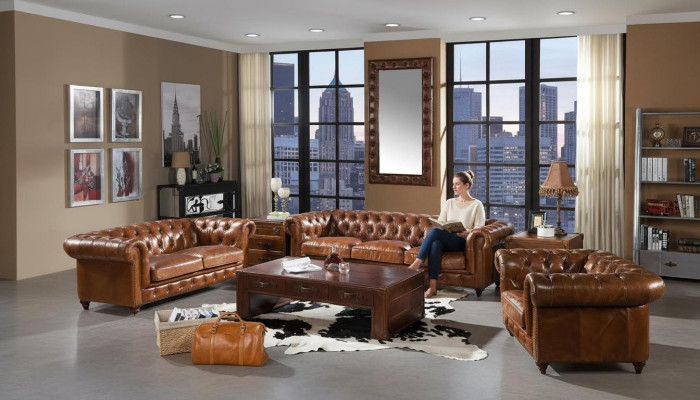 Sofaset 3+2+1 zitsbank set Bank Bekleding Lederen Relax Woonkamerset