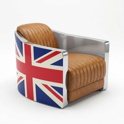 Echtleder Vintage leren fauteuil Design fauteuil Rocket Union Jack Vintage Cigar