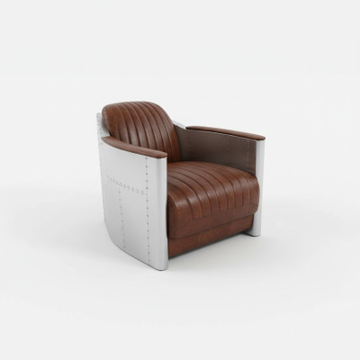Fauteuil echt leer bank sofa vliegtuig club lounge retro aviator vintage aluminium