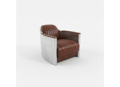 Fauteuil echt leer bank sofa vliegtuig club lounge retro aviator vintage aluminium