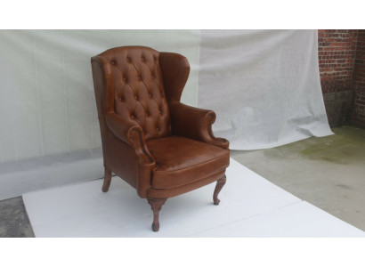 Chesterfield leren fauteuil oorfauteuil vintage clubsessel directeursstoel luie stoel