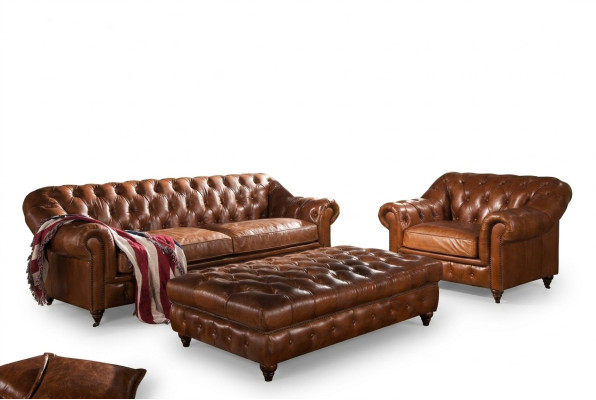 Bankstel 3-zits Chesterfield set Engels vintage bankstel fauteuil
