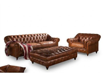 Bankstel 3-zits Chesterfield set Engels vintage bankstel fauteuil