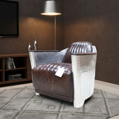 Echtleren Vintage Chromestoel Ontwerpstoel Vliegtuig Aviator Leder