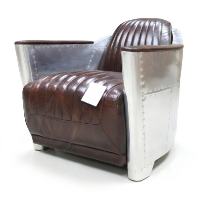Echtleren Vintage Chromestoel Ontwerpstoel Vliegtuig Aviator Leder