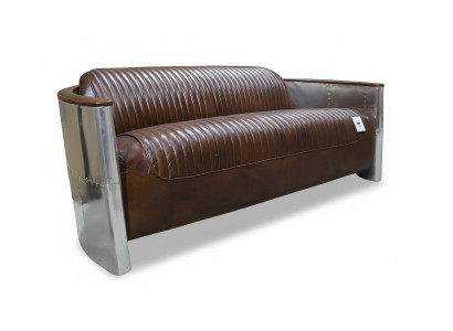 Echtlederen bankstel leren designbank 3-zits vintage bank aluminium vliegtuigmetaal