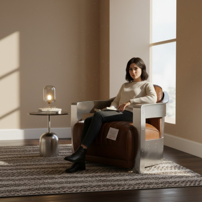 Fauteuil echt leer Design Vintage Design Fauteuil aviator meubels Leer