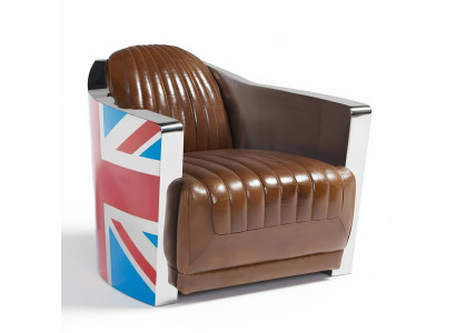 Union Jack Aviator Retro Clubstoel Bruin Leer Vintage Fauteuil Meubels