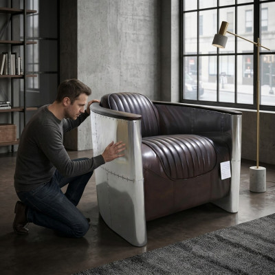 Fauteuil design echt leer vintage luxe meubels gestoffeerd met pilootvliegtuig.