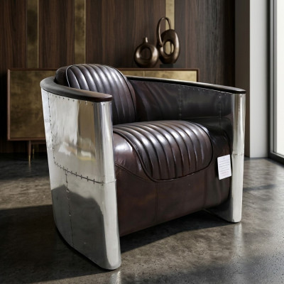 Fauteuil design echt leer vintage luxe meubels gestoffeerd met pilootvliegtuig.