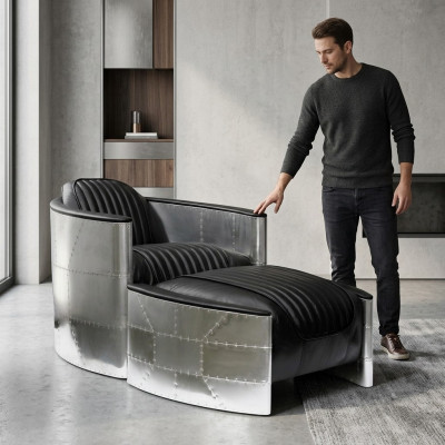 Fauteuil Poef Vintage Leer Luxe Echt Leder Retro Fauteuil Design Clubsessel