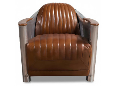 Fauteuil Echtleder Bank Bank club Lounge Retro Aviator Vintage Aluminium Vliegtuig
