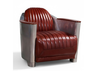 Bank Fauteuil Echt-lederen bank club Lounge Retro Aviator Vintage Aluminium Vliegtuig