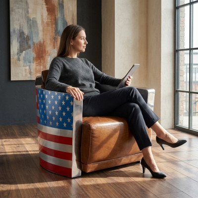 Echtleder Vintage lederen fauteuil ontwerpstoel Rocket Union Jack Vintage