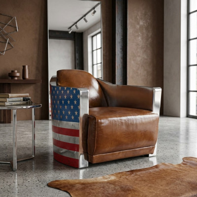 Echtleder Vintage lederen fauteuil ontwerpstoel Rocket Union Jack Vintage