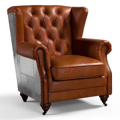 Ohrenfauteuil Echtleder Vintage Cigar Oorfauteuil Tv-fauteuil Leren fauteuil