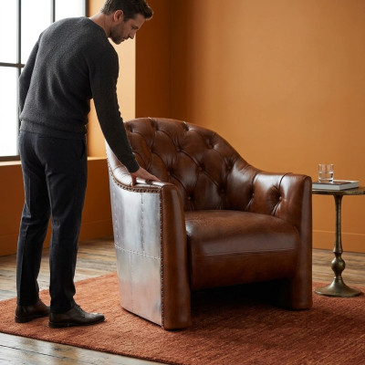 Aviator Chesterfield Vintage Leren Stoel Loungestoel Cocktailsessel vintage