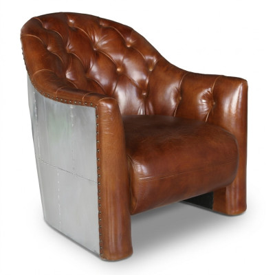 Aviator Chesterfield Vintage Leren Stoel Loungestoel Cocktailsessel vintage
