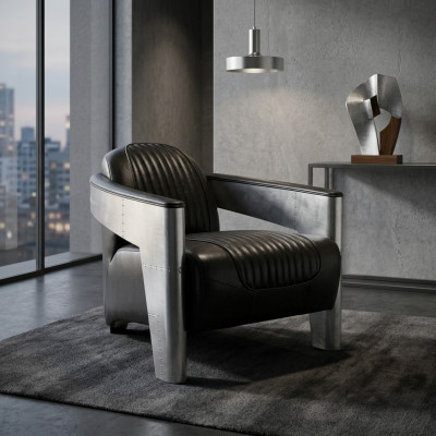 Echt lederen Vintage design fauteuil Aviator fauteuil TV-piloot.
