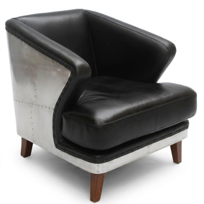 Clubstoel zwart leer leren stoel vintage fauteuil meubilair relax