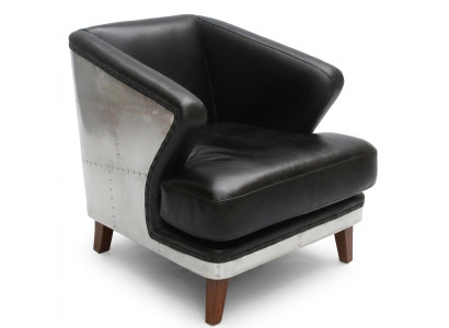 Clubstoel zwart leer leren stoel vintage fauteuil meubilair relax