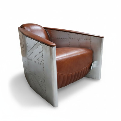 Sofa Stoel Echt leer Bank club Lounge Aviator Vintage Aluminium Vliegtuig Retro