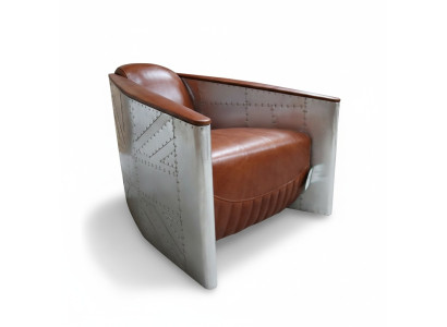 Sofa Stoel Echt leer Bank club Lounge Aviator Vintage Aluminium Vliegtuig Retro
