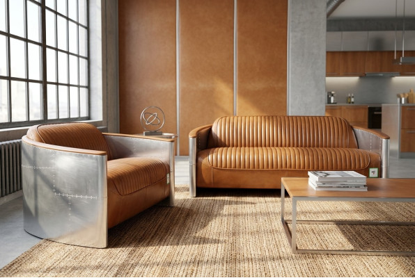 Luxe vintage aluminium leren bankstel met metalen meubels banken banken bekleding