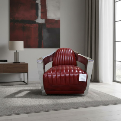 Vintage leren fauteuil Rood Echt leder Retro stoel Design Clubsessel aviator