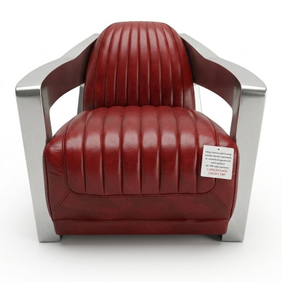 Vintage leren fauteuil Rood Echt leder Retro stoel Design Clubsessel aviator