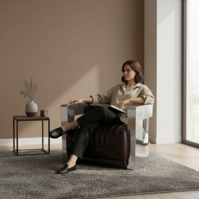 Lederen fauteuil Aviator clubfauteuil Art Deco loungestoel aviator