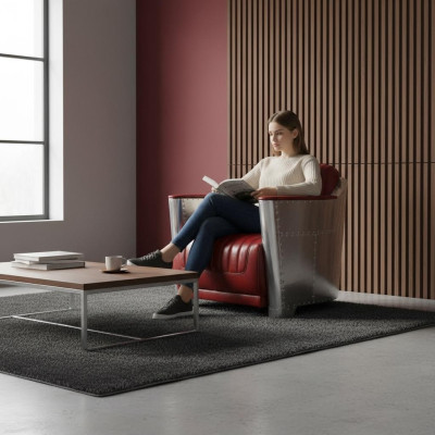 Echtlederen aluminium fauteuil Cognac Vliegtuigstoel Aviator Loungestoel Nieuw