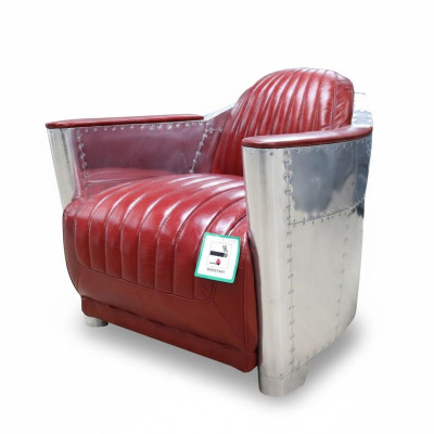 Echtlederen aluminium fauteuil Cognac Vliegtuigstoel Aviator Loungestoel Nieuw