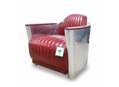 Echtlederen aluminium fauteuil Cognac Vliegtuigstoel Aviator Loungestoel Nieuw