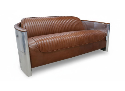 Design Club 3-zitsbank leren bank driezitter vintage leer aluminium bankstellen