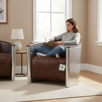 Leren fauteuil Aviator clubfauteuil Art Deco cocktailfauteuil televisiestoel.
