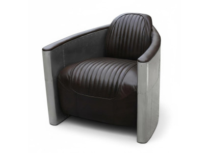 Aviator Bank Fauteuil Bank club Lounge Aluminium Vliegtuig Retro Echt Leer Vintage