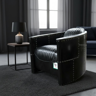 Aviator Bank Stoel Bank club Lounge Vintage Aluminium Vliegtuig Retro Echt Leer