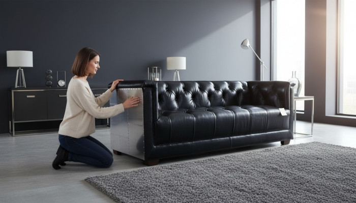 Sofa Chesterfield 3-zits Vintage Vliegtuig Echt lederen Aluminium Sofa's
