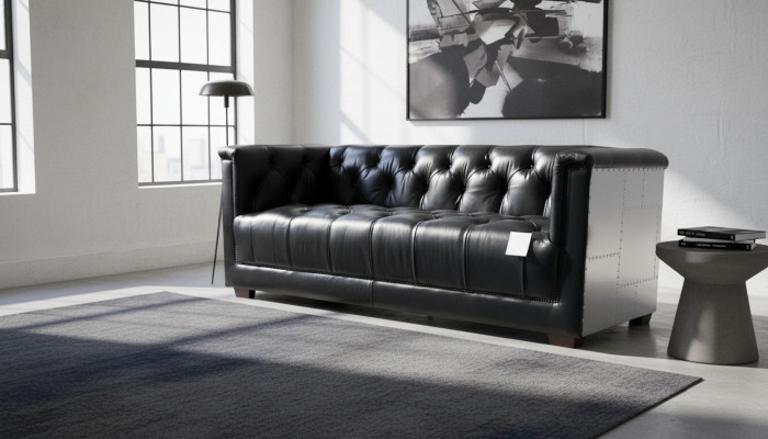 Sofa Chesterfield 3-zits Vintage Vliegtuig Echt lederen Aluminium Sofa's