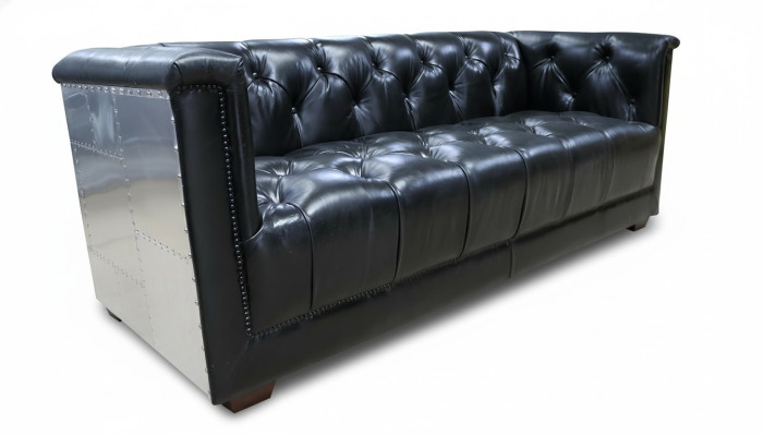Sofa Chesterfield 3-zits Vintage Vliegtuig Echt lederen Aluminium Sofa's