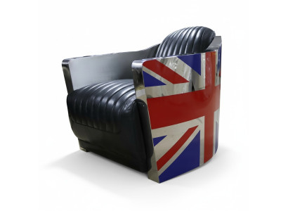 Echtlederen Vintage leren fauteuil Decoratieve designstoel Rocket Union Jack Vintage
