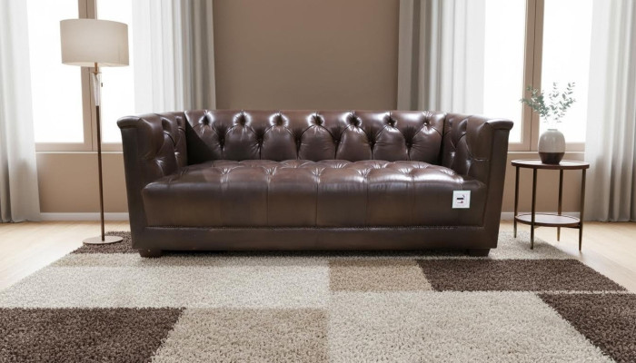 Bank 3 zits Chesterfield 3-zits Vintage Bruin Shabby Leren Bankstel