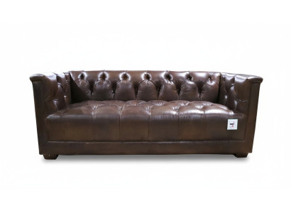 Bank 3 zits Chesterfield 3-zits Vintage Bruin Shabby Leren Bankstel