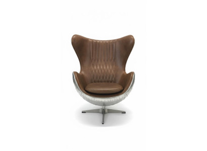 Ei stoel leder bruin metaal zilver oor fauteuil ei stoel vlieger club.