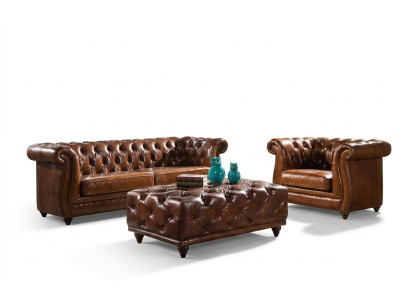 Vintage Chesterfield Bankstel Bank Bank Sofa Leder 3+1 Zits Set 2-delig.