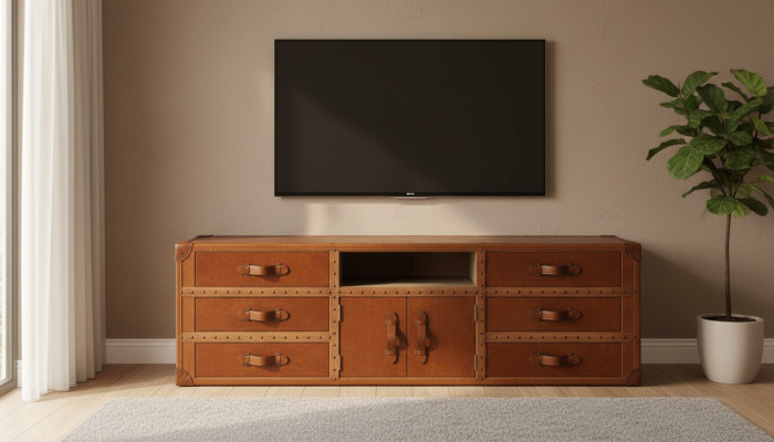 Vintage commode dressoir lederen tv-lageboard kist oude look stijl koffietafel