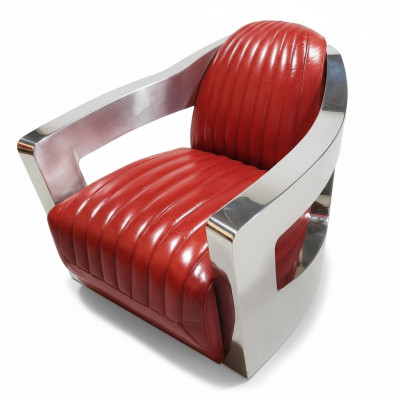 Vliegtuig Vintage Leren Stoel Rood Echt Leer Retro Fauteuil Design Clubsessel