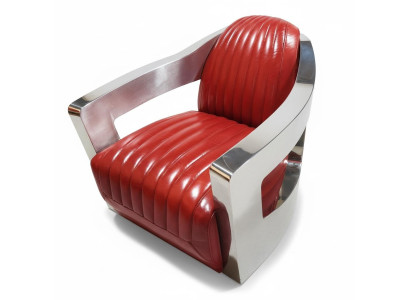 Vliegtuig Vintage Leren Stoel Rood Echt Leer Retro Fauteuil Design Clubsessel